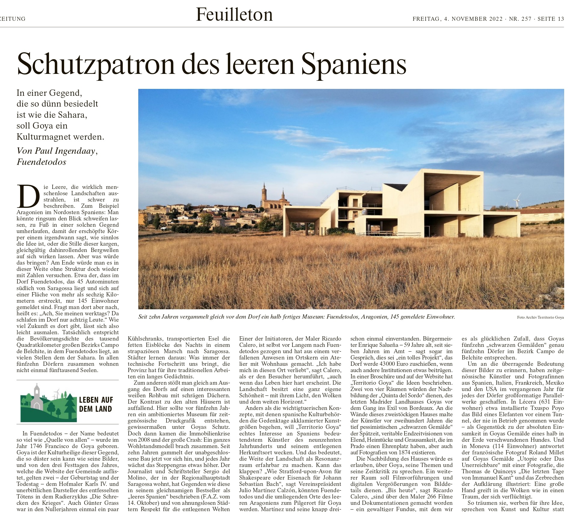 Fuendetodos y Territorio Goya, en un artículo del Frankfurter Allgemeine Zeitung